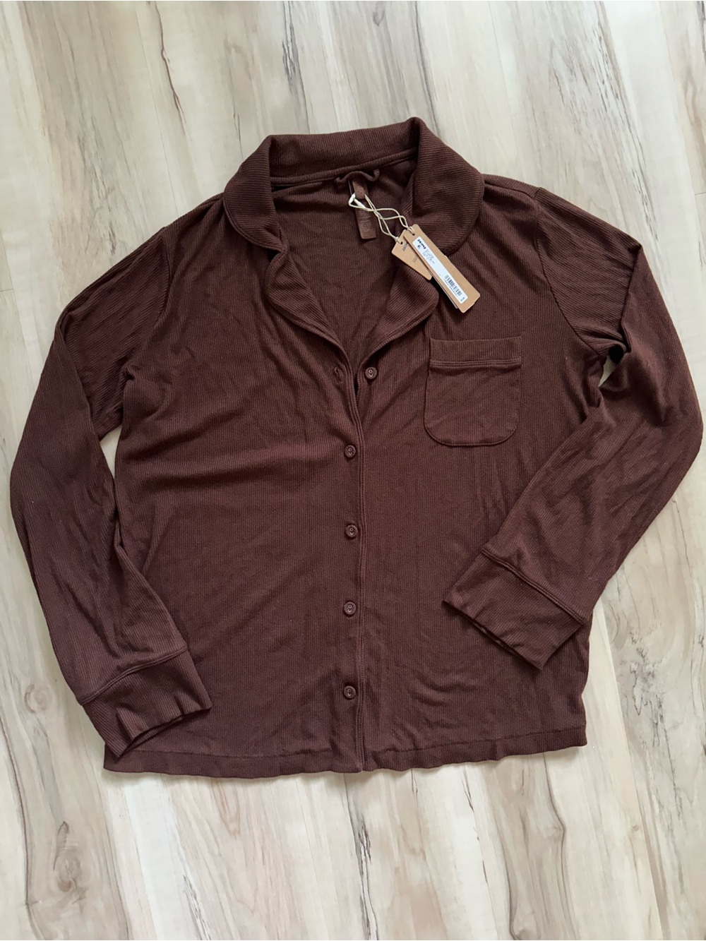 SKIMS Women's Brown Button-Up Long-Sleeve Pajama Top NWT